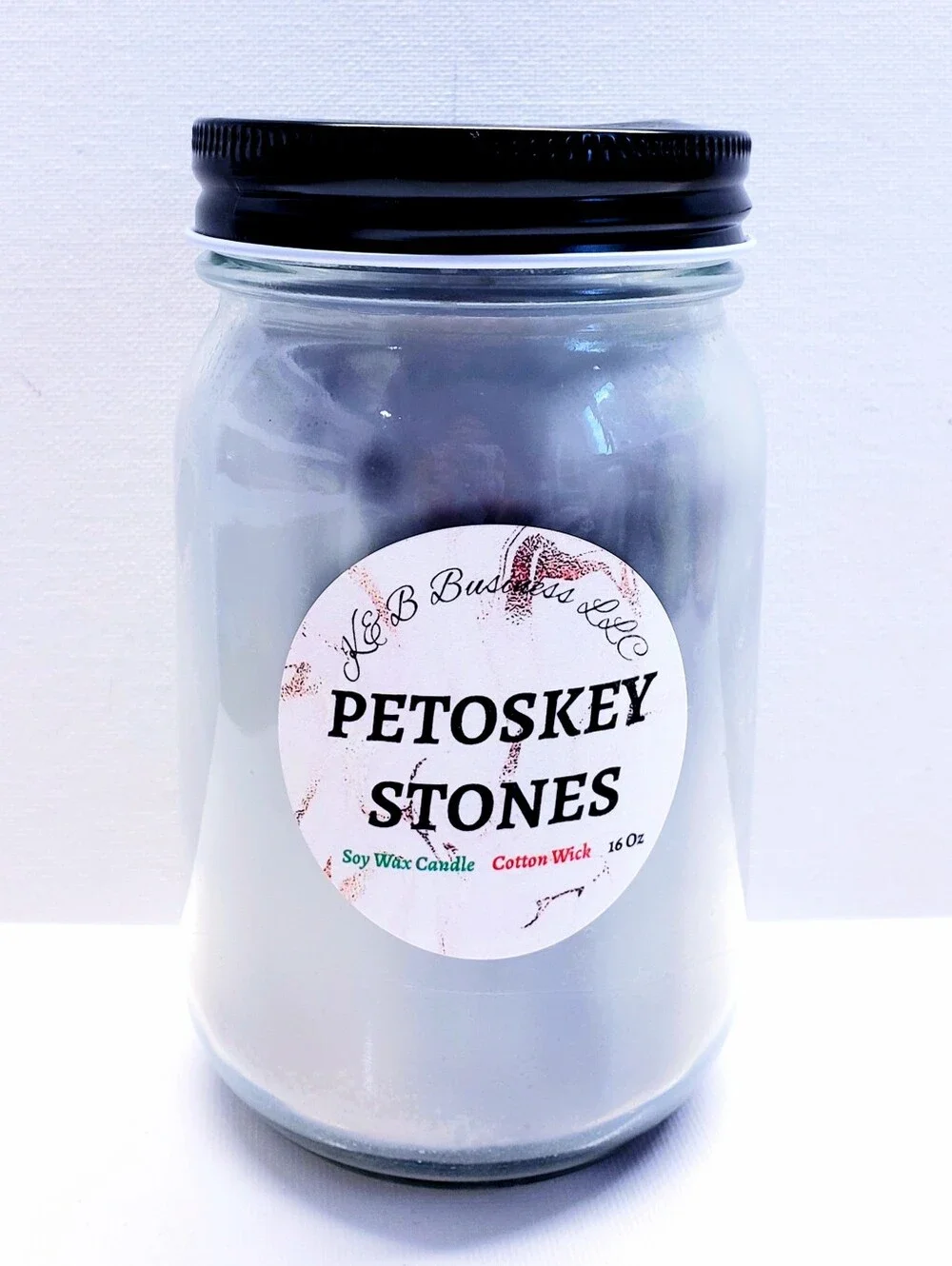 Handmade PETOSKEY STONES Wax Candle , Natural Cotton Wick, Hand-Poured, 16Oz
